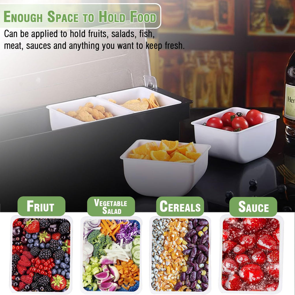 6 Compartment Ice Cooled Condiment Caddy,Sauce Serving Container with Removable Trays & Lid for Salad Bar, Veggie, Fruit, Snack, Party Supplies