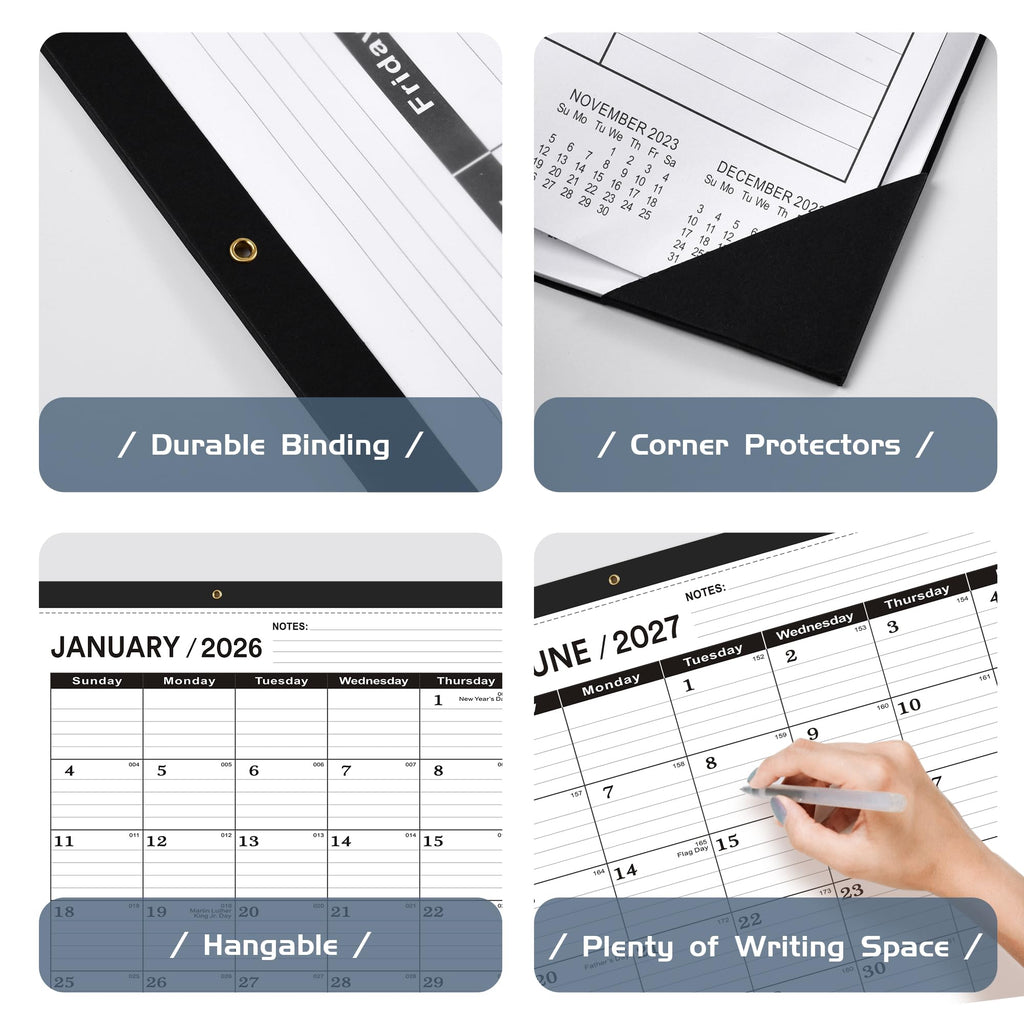 Desk Calendar 2026 (January 2026 to June 2027),Desk Calendar 2026 large 22 x17,Desk Calendar 2026-2027 large 22 x17,2026 Desk Calendar Canada Classic Black
