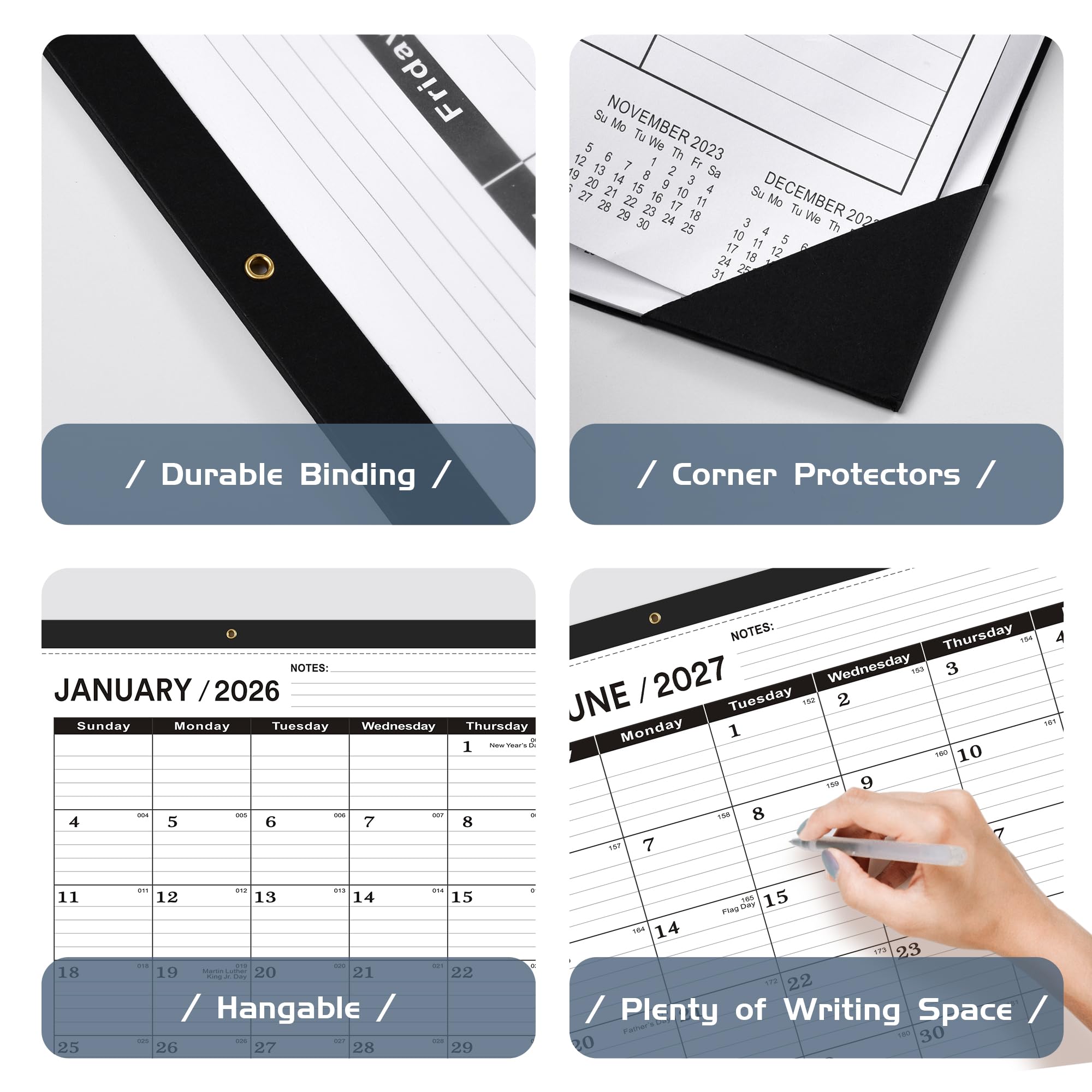 Desk Calendar 2026 (January 2026 to June 2027),Desk Calendar 2026 large 22 x17,Desk Calendar 2026-2027 large 22 x17,2026 Desk Calendar Canada Classic Black
