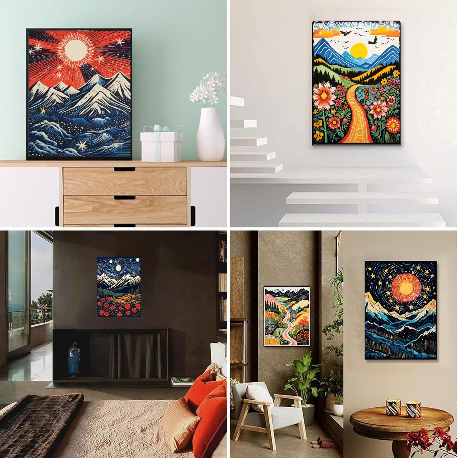 DOTSOPS 6 Pack Diamond Art Kits for Adults Diamond Painting Kits Gem Art Kits for Adults Women Beginner for Gift Home Wall Decor(Landscape Abstract 12x16 Inches)