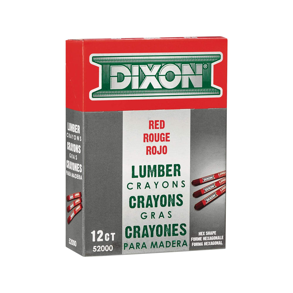Dixon 52000 Lumber Marking Crayons, Red, 4-1/2 x 1/2" Hex, Pack of 12