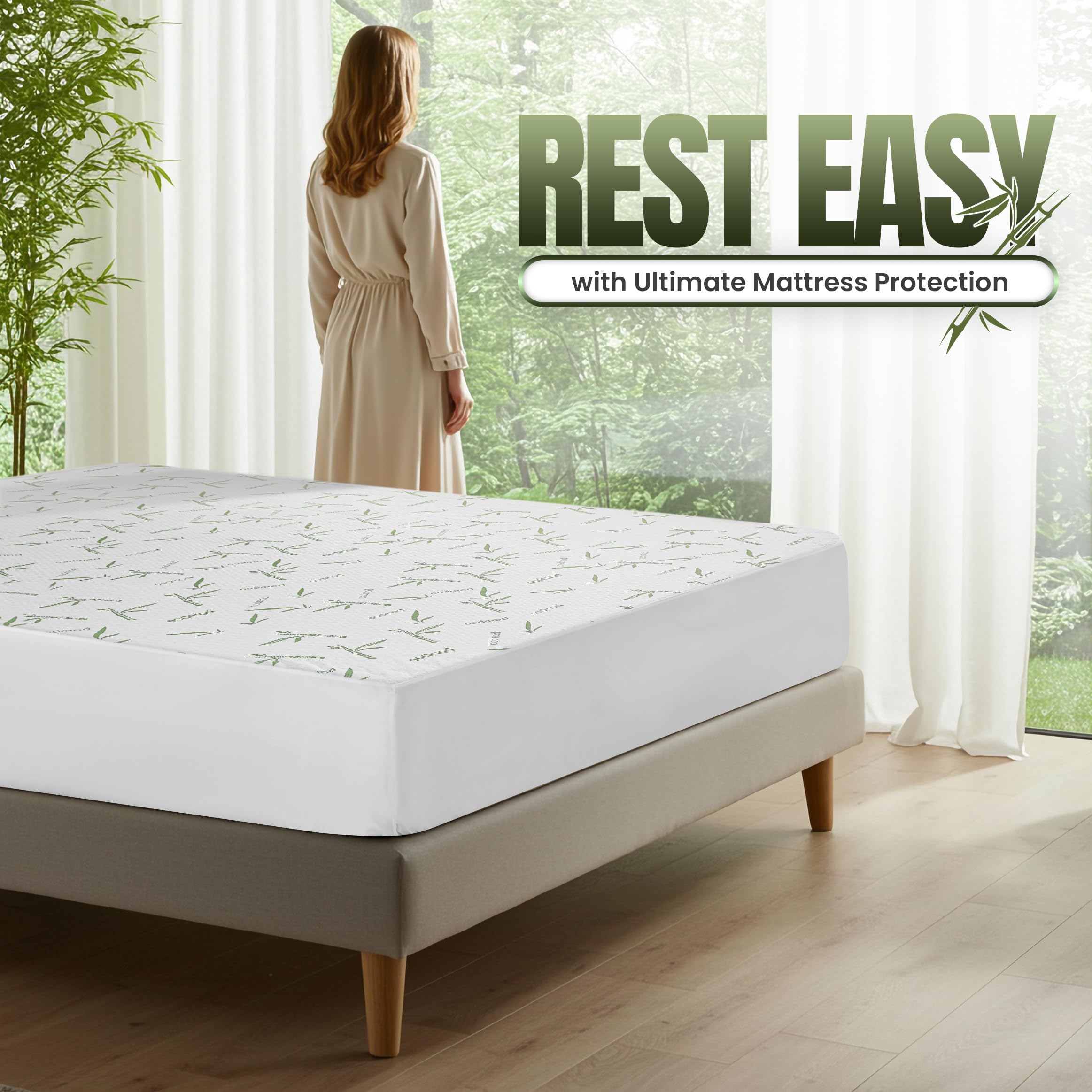 Utopia Bedding Waterproof Mattress Protector Full/Double Size, Bamboo Viscose Mattress Cover 200 GSM, Fits 15 Inches Deep, Breathable, Fitted Style with Stretchable Pockets