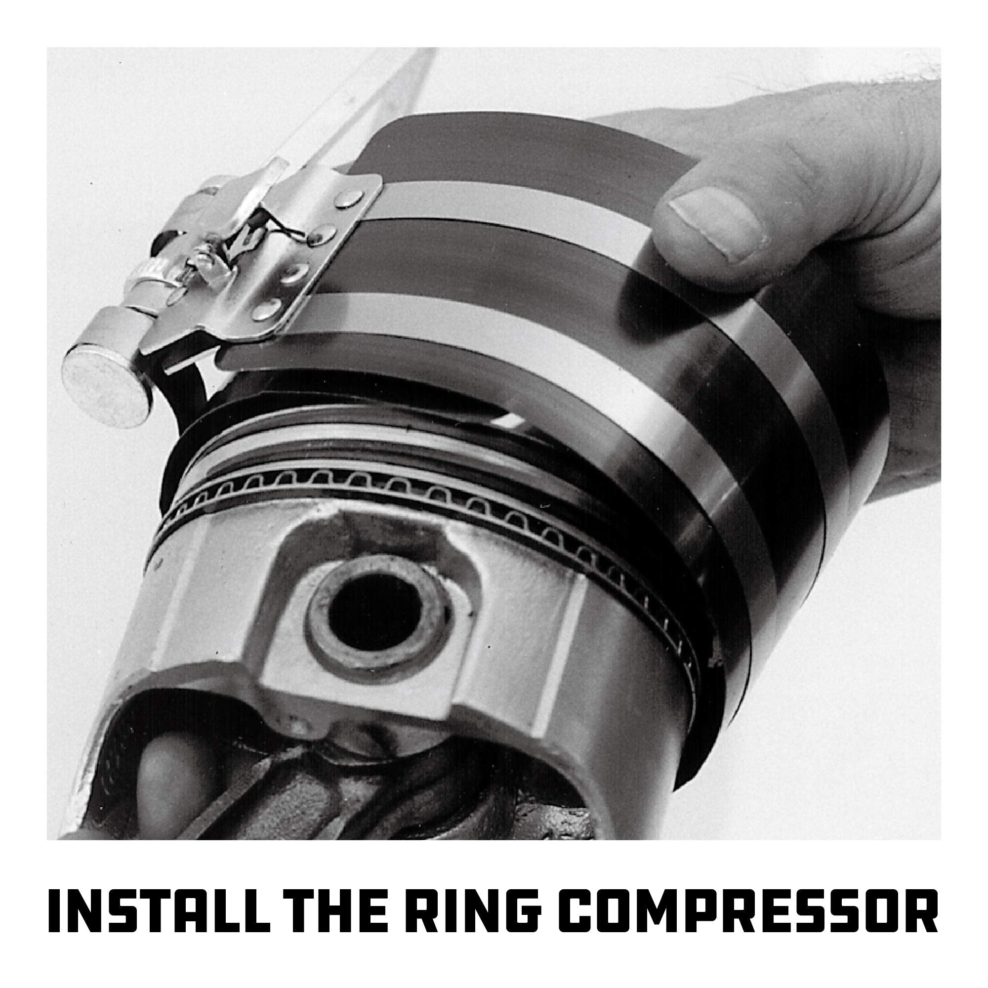 Powerbuilt Piston Ring Compressor, 2 Inch to 5 Inch Diameter, Compress Pistons, Ratcheting Lock, Release Lever, Slide into Cylinder - 648433