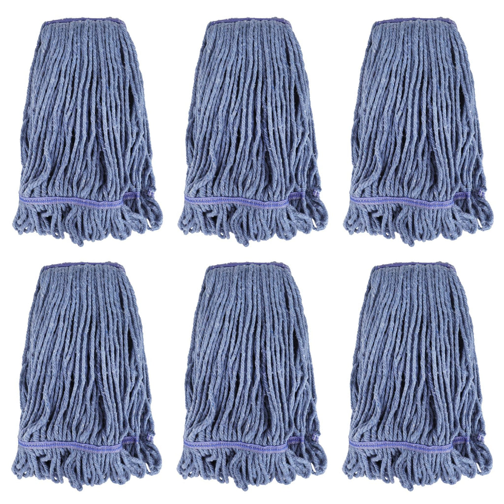 Commercial Mop Heads Replacement: 16 OZ Heavy Duty Mops Head for Floor Cleaning - Wet Industrial Cotton Looped End String Cleaning Mop Head Refill for Rubbermaid Commercial Products,Blue,6 Pack