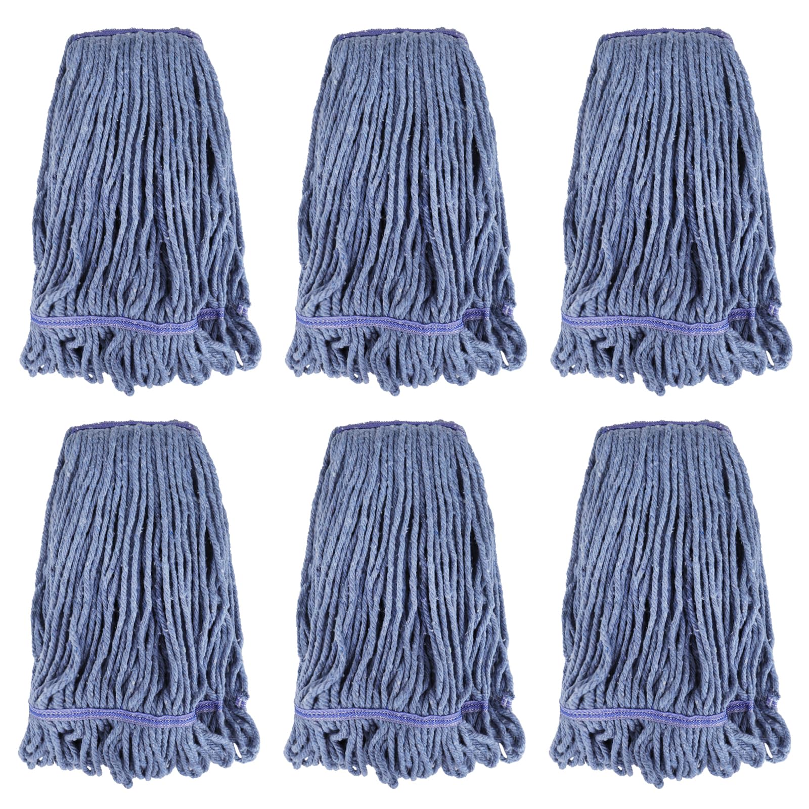 Commercial Mop Heads Replacement: 16 OZ Heavy Duty Mops Head for Floor Cleaning - Wet Industrial Cotton Looped End String Cleaning Mop Head Refill for Rubbermaid Commercial Products,Blue,6 Pack