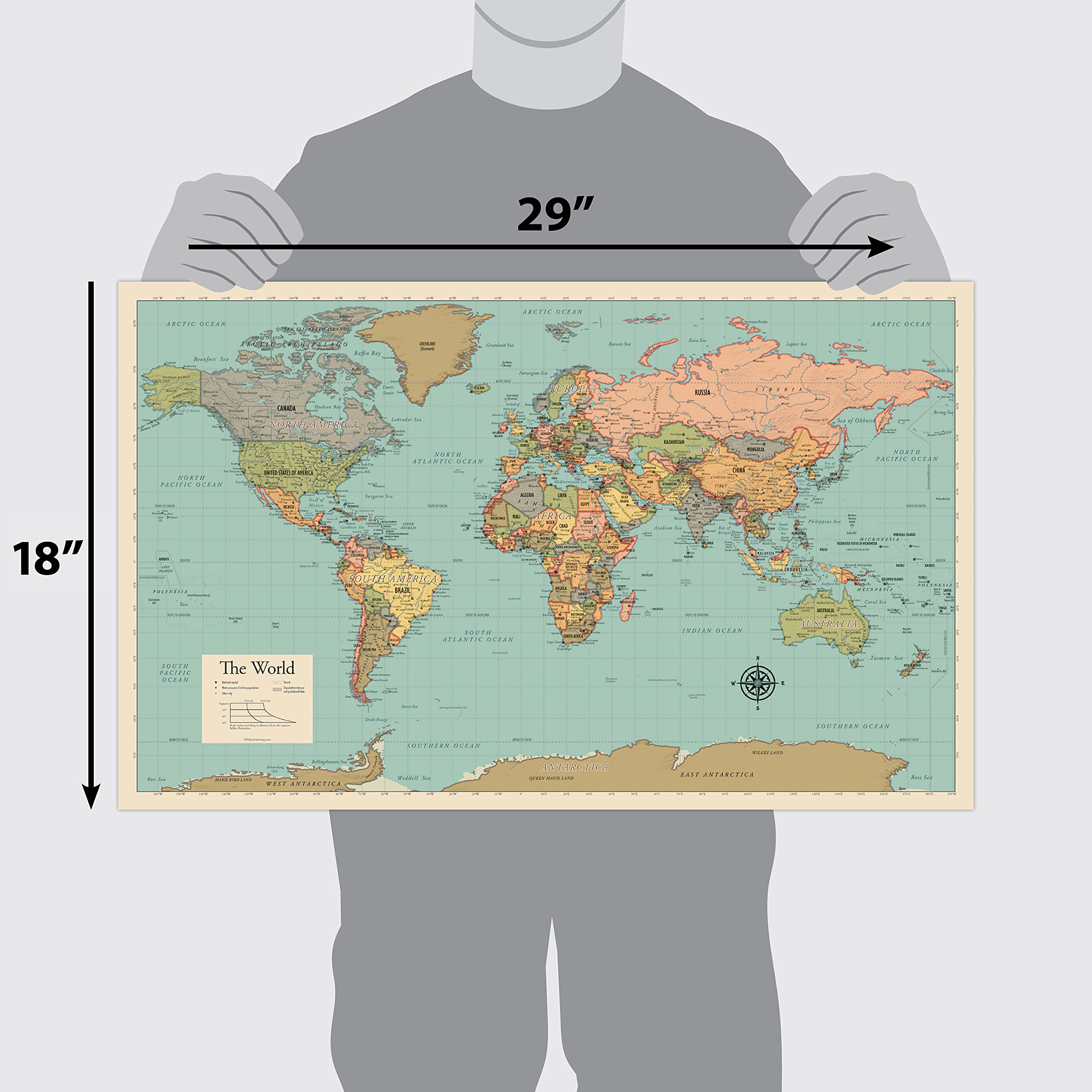 Laminated World Map Poster - Map of the World Chart [Green]