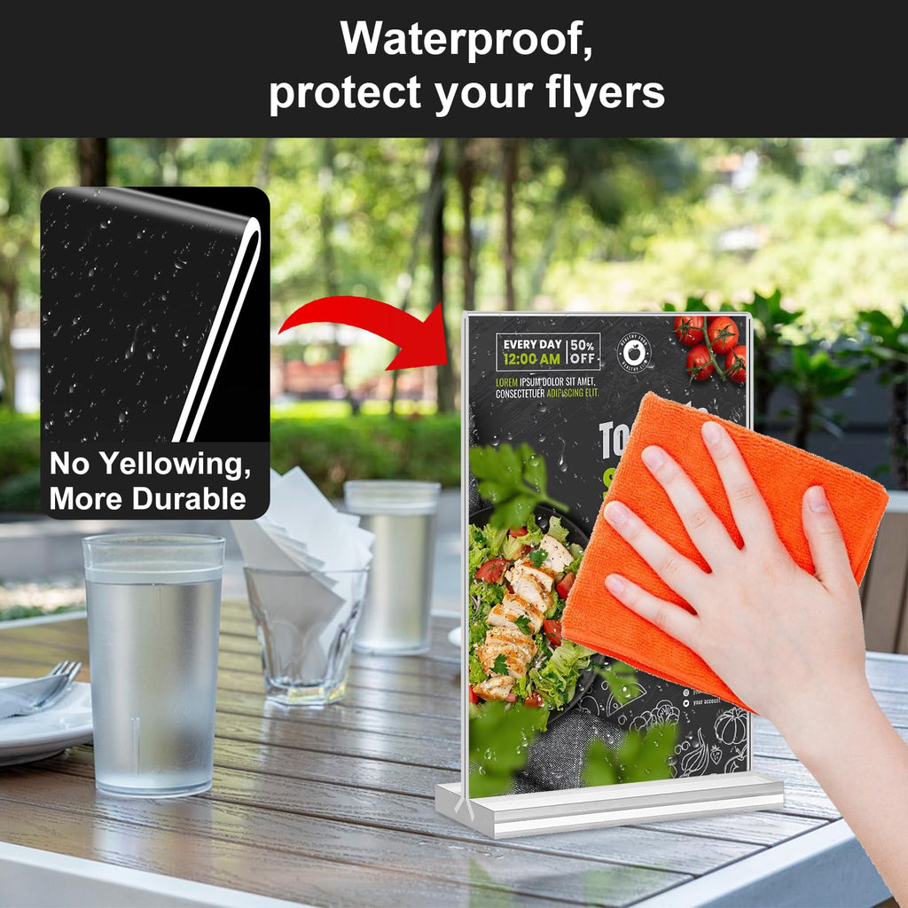 Acrylic Sign Holder 5x7 Inches 12 Pack, Double Sided clear DisplayStand Table Top Sign Paper Holder, Vertical Menu Flyer Holder,Plastic Siqn Frame for Stores, Restaurants, Hotels, Office (Vertical 5x7 Inch 12 Pack)