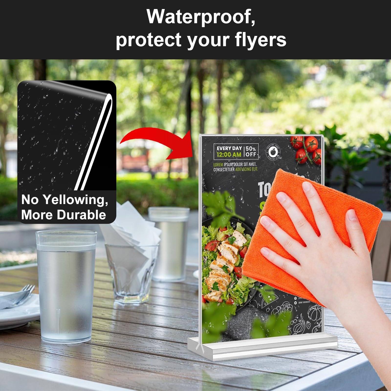 Acrylic Sign Holder 5x7 Inches 12 Pack, Double Sided clear DisplayStand Table Top Sign Paper Holder, Vertical Menu Flyer Holder,Plastic Siqn Frame for Stores, Restaurants, Hotels, Office (Vertical 5x7 Inch 12 Pack)
