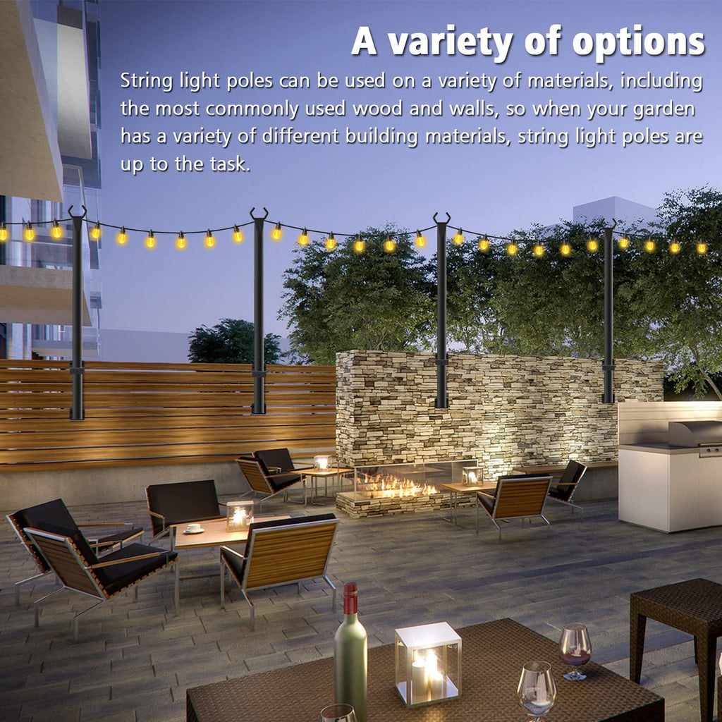 Beizelte 5FT String Light Poles 2Pack,Hanging Light Poles for Outside String Lights,with Fixing Clips and Suspended Base,Freestanding Outdoor Light Poles for Deck Bistro (2 Pack)