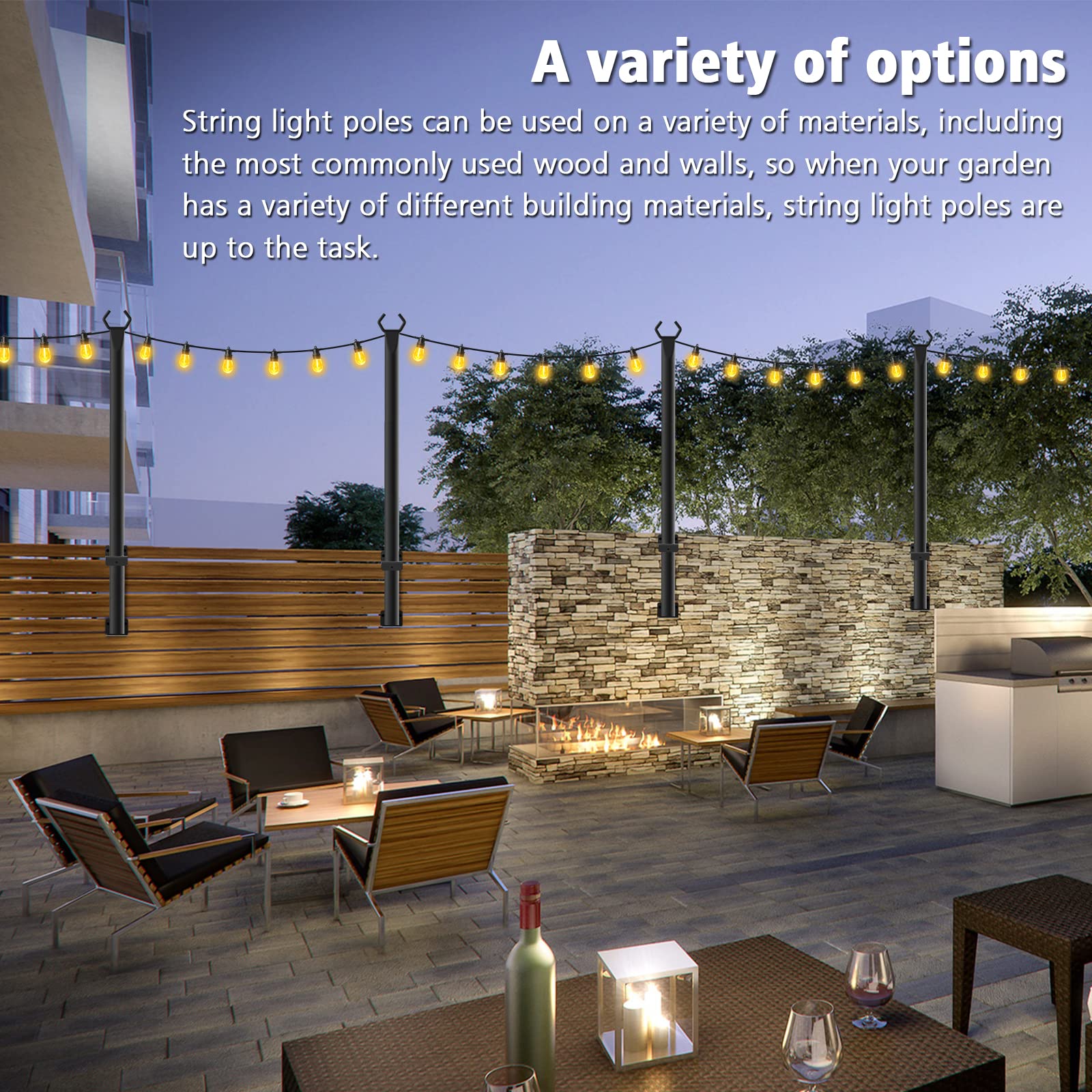 Beizelte 5FT String Light Poles 2Pack,Hanging Light Poles for Outside String Lights,with Fixing Clips and Suspended Base,Freestanding Outdoor Light Poles for Deck Bistro (2 Pack)