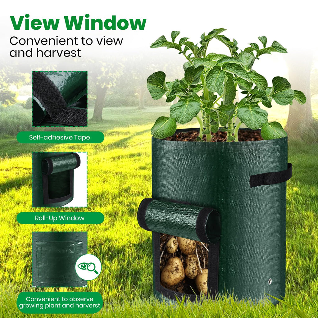 6 Pack Grow Bags, 10 Gallon Potato Growing Bags Durable PE Vegetable Planter Bag with Flap and Handles Large Garden Pots Potato Growing Containers for Vegetables, Fruits and More