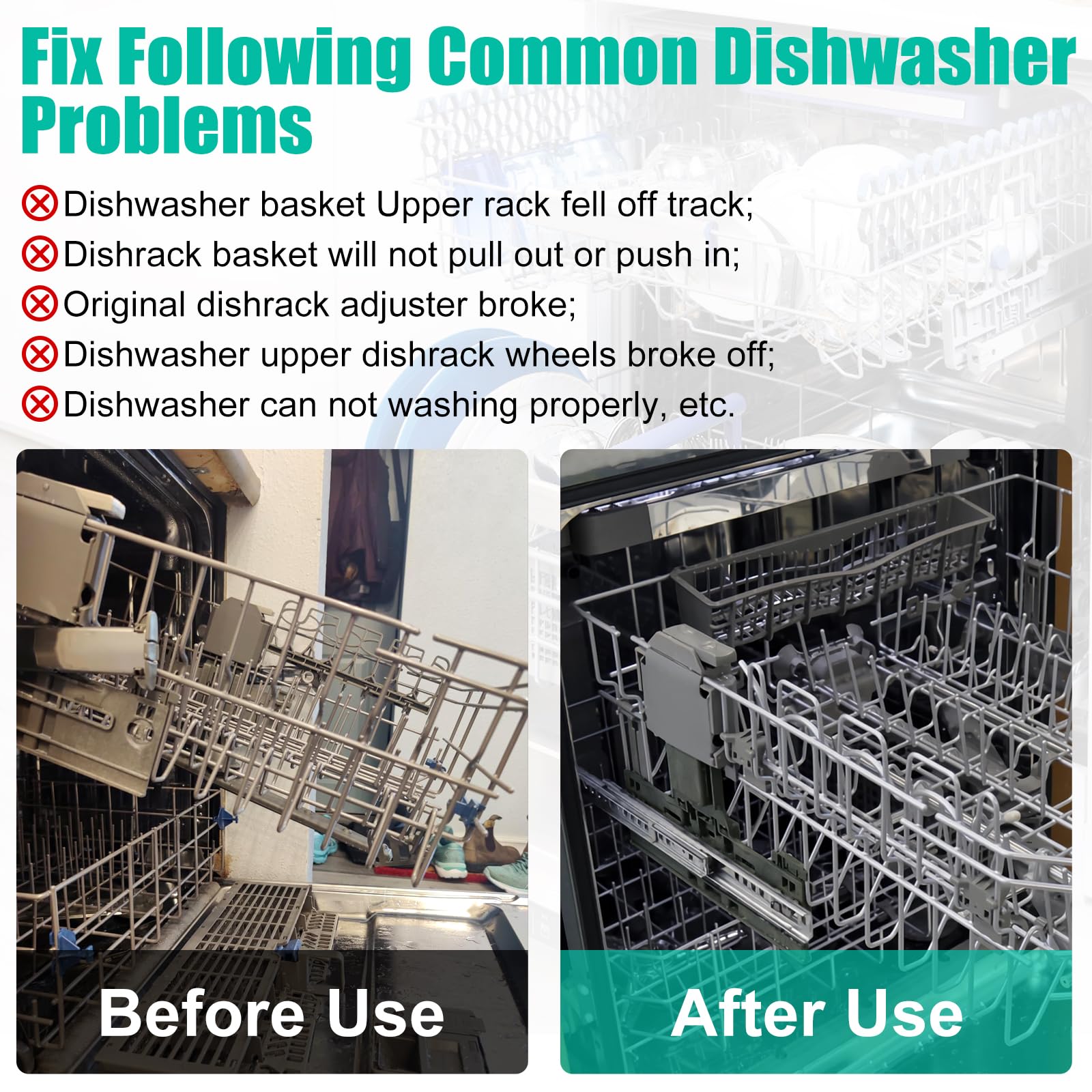 UPGRADED W10350375 Dishwasher Top Rack Adjuster Parts Replacement for Whirlpool Dishwasher Parts WDT730PAHZ0 WDT750SAHZ0 WDTA50SAHZ0 WDT970SAHZ0 Upper Rack Parts,Fits Kenmore Dishwasher Top Rack Parts
