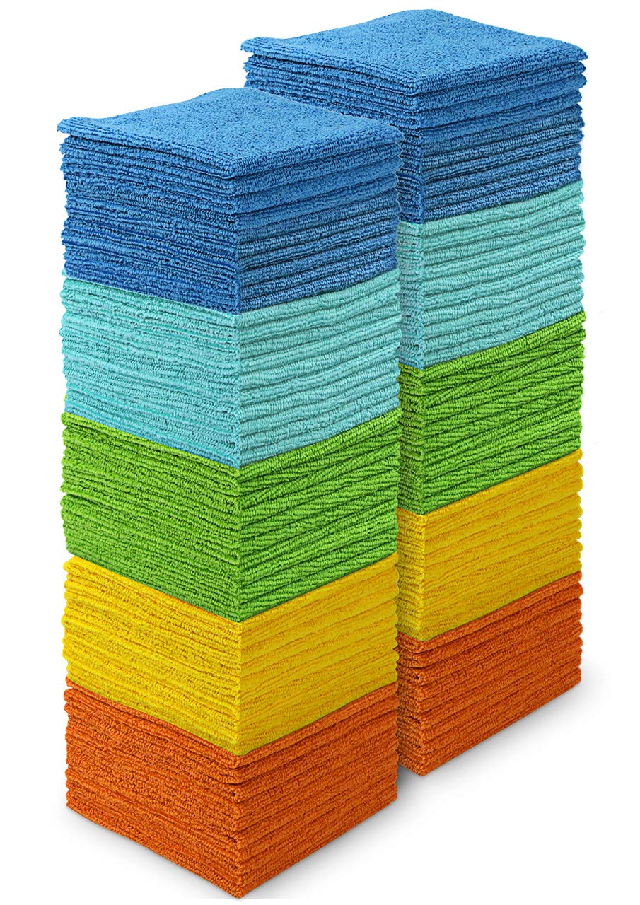 AIDEA Microfiber Cleaning Cloths-100PK, All-Purpose Soft Absorbent Rags for Cleaning, Lint-Free Dusting Cloth, Microfiber Kitchen Cloths, Towels for Car, House, Window(12in.x 12in.)