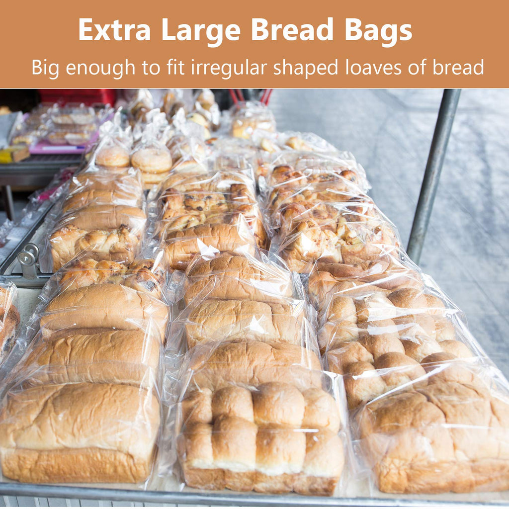Large Bread Poly Bags,100 Pcs 22x6x10 Inch Bread Loaf Packing Bags with 100 Twist Ties,Clear Thick Gusseted Grocery Bakery Bag (Extra Large-22x6x10)