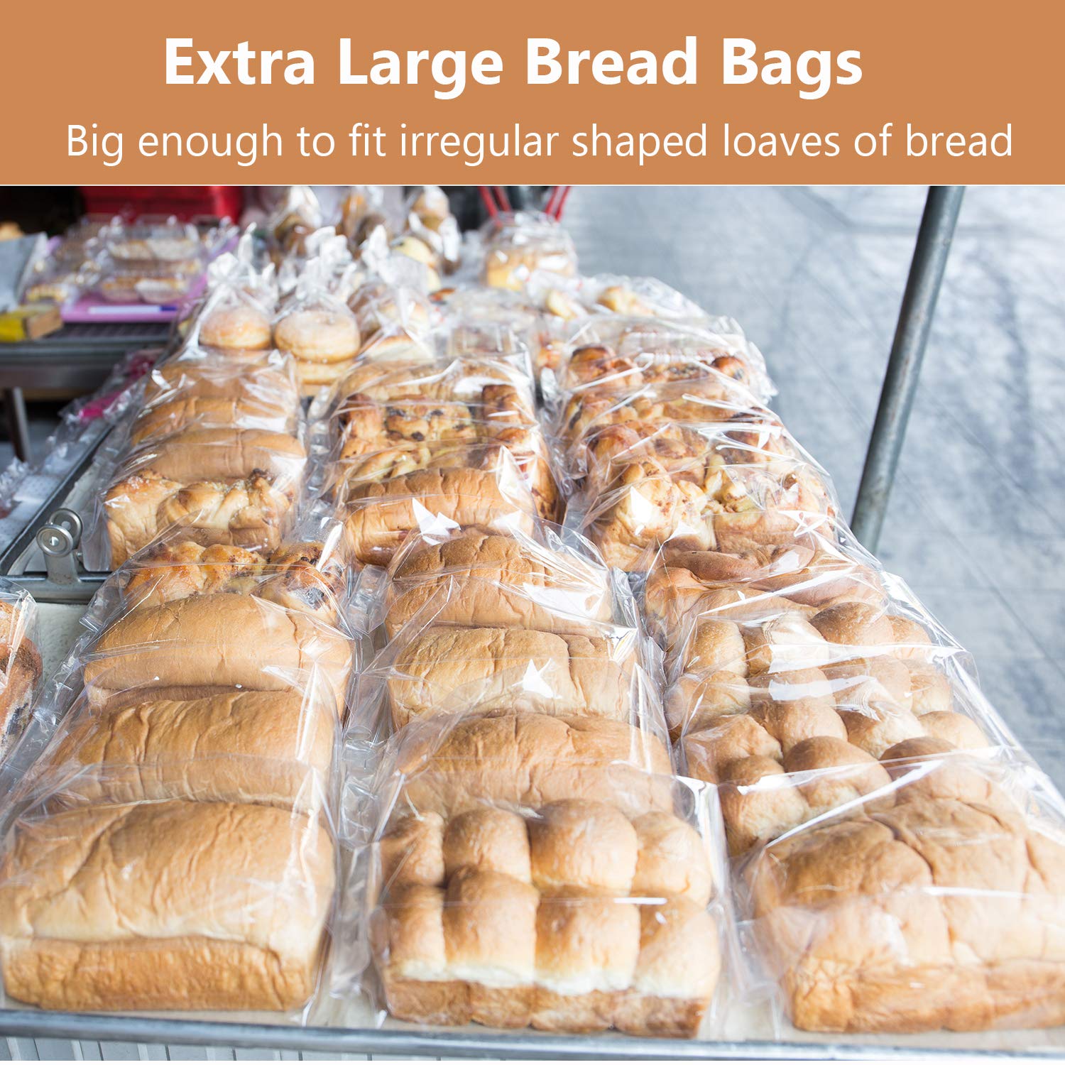 Large Bread Poly Bags,100 Pcs 22x6x10 Inch Bread Loaf Packing Bags with 100 Twist Ties,Clear Thick Gusseted Grocery Bakery Bag (Extra Large-22x6x10)