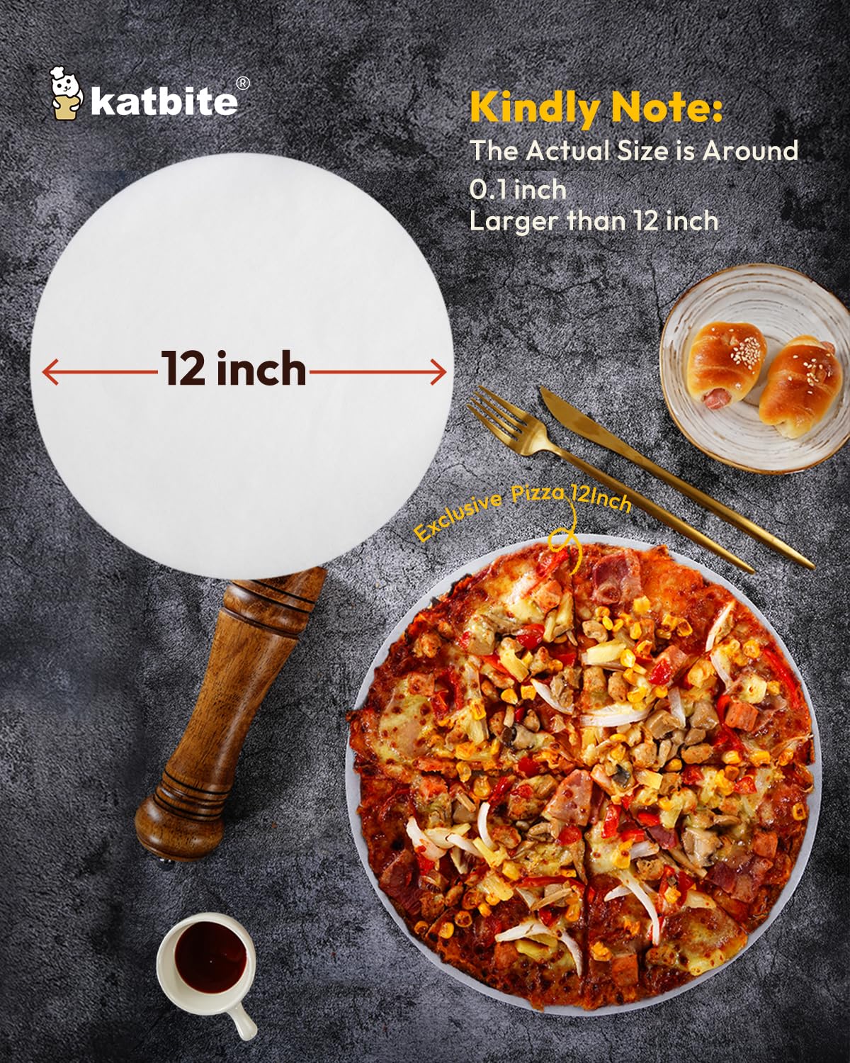 Katbite 12 Inch 200Pcs Parchment Paper Rounds Heavy Duty 45gsm (8 Sizes 4”-12") - Extra Large Baking Sheets - 450°F Heat Resistant - White