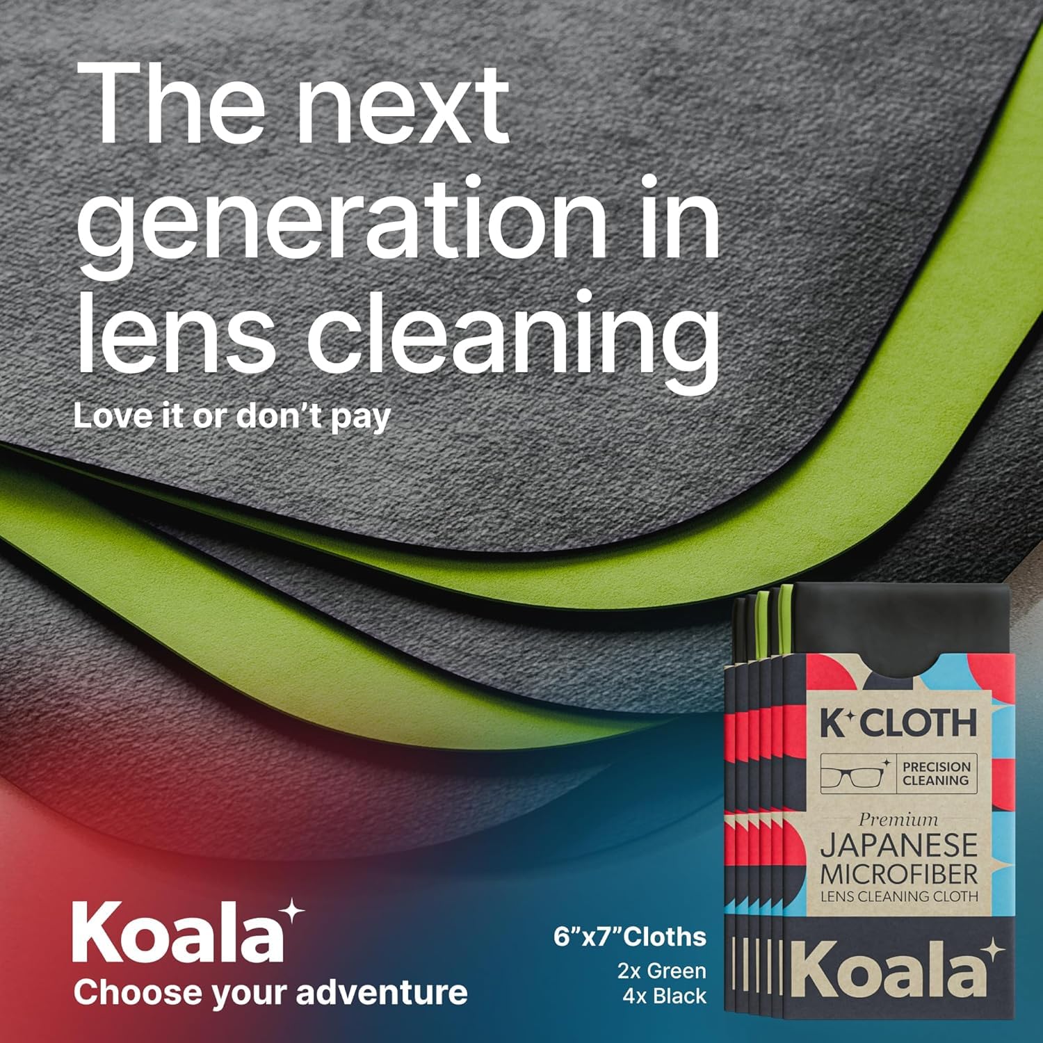 Koal-a Lens Cleaning Cloth Used For All Eyeglass | Glasses Cleaning Cloths | Eyeglass Lens Cleaner | Eyeglasses, Camera Lens and Screen Cleaning | Black & Green (Pack of 6)