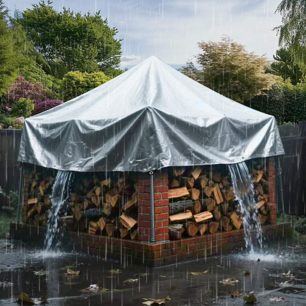 Silver Waterproof Tarpaulin-16 mil Heavy Duty Waterproof Tarpaulin,Multi-Purpose Protective Cover,UV and Tear Resistant,Outdoor Tarpaulin for Camping,Pool,car,Garden