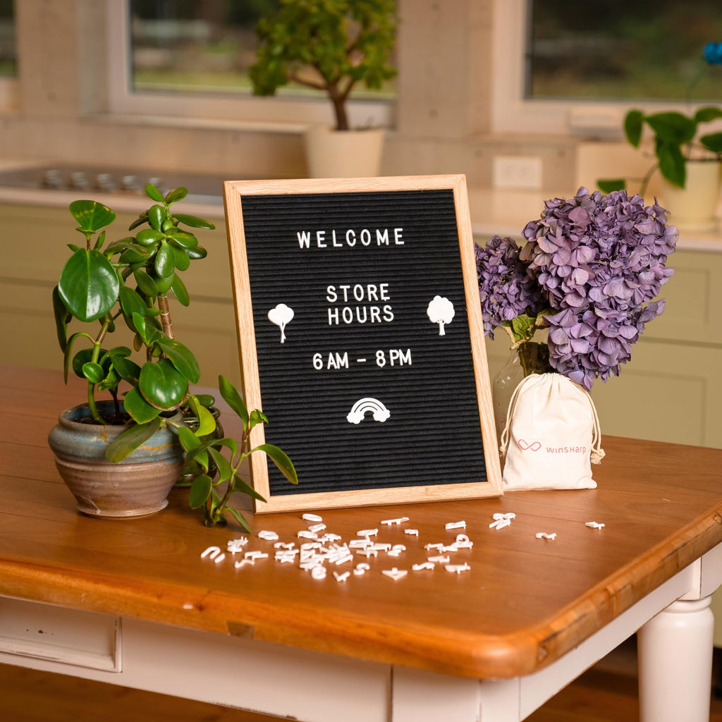 Black Felt Letter Board | 12"x16" Wooden Frame with White Letters | Premium Changeable Sign Boards for Home Decor Motivational Quotes Baby Announcement Price List Message Letterboard With Stand For Small Business
