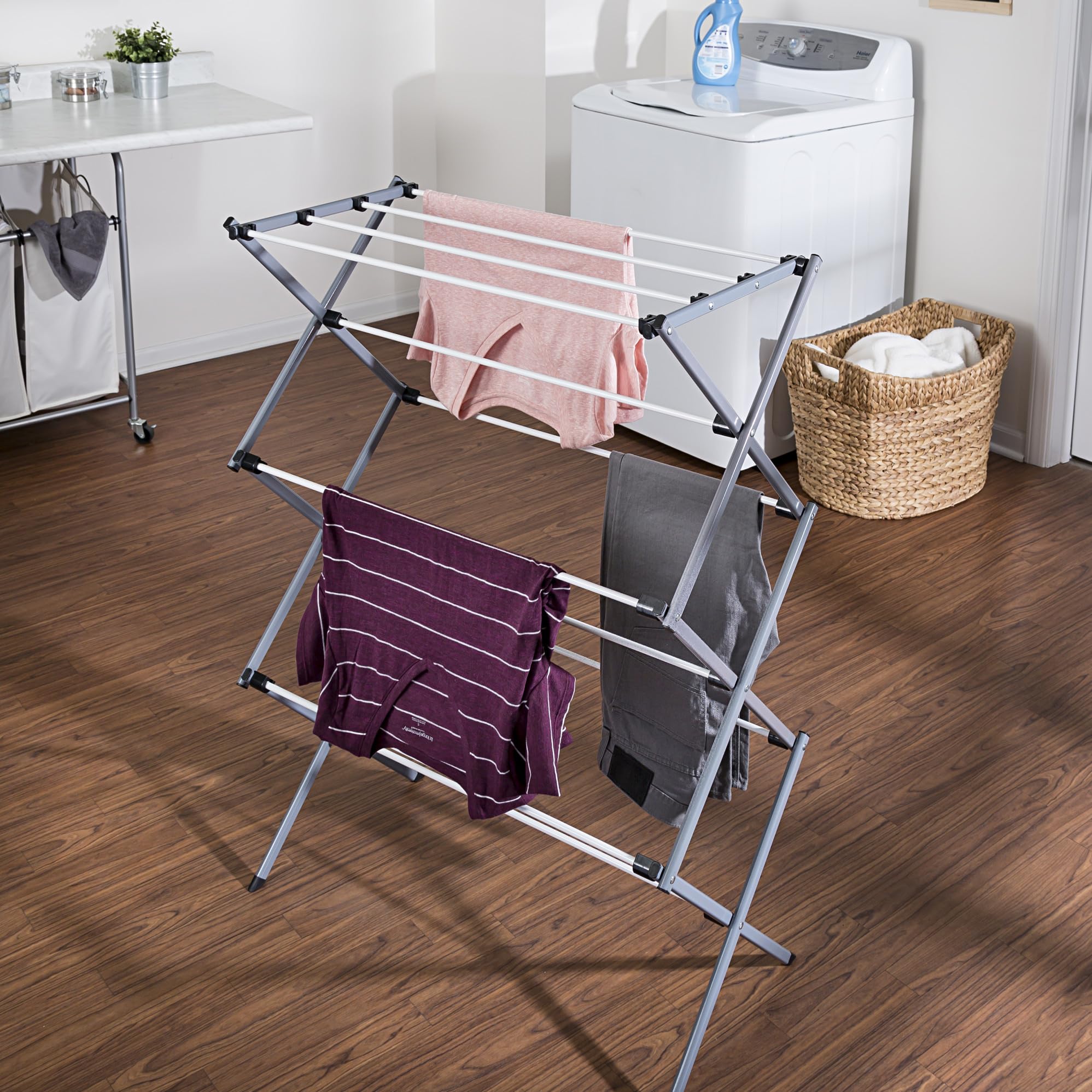 Honey-Can-Do DRY-01306 Folding 42-Inch Clothes Drying Rack, Silver/White