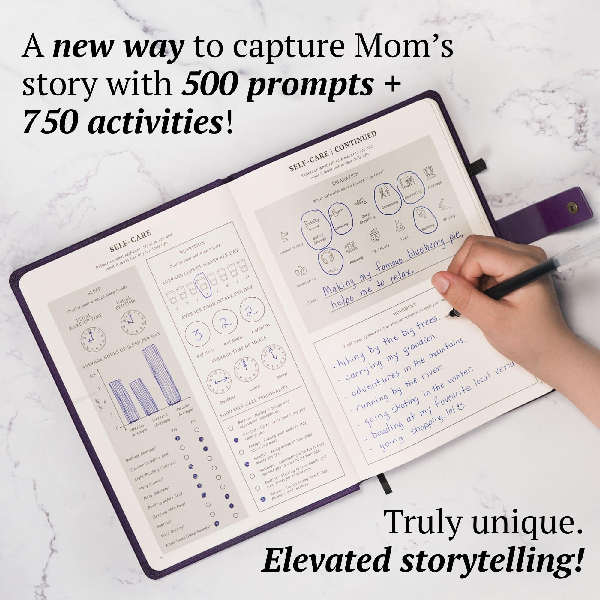 Jamsify Studios 4-in-1 Mom’s Story Activity Journal (Hardcover) – 500+ Prompt Vegan Leather Activity Book with Prompts, Stories, and Games – Family Keepsake for a Mother’s Life Memories – B5 Size, 200+ Pages – Life Story Memory Book with Guided Questions