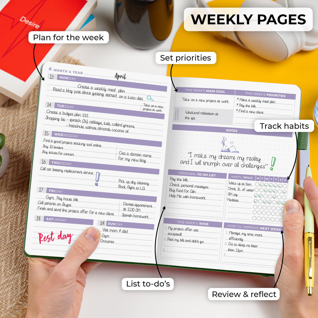 Clever Fox Planner 2nd Edition – Colorful Weekly & Monthly Goal Setting Planner, Habit Trackers, Time Management and Productivity Organizer, Gratitude Journal, Undated, A5, Lasts 1 Year – Forest Green
