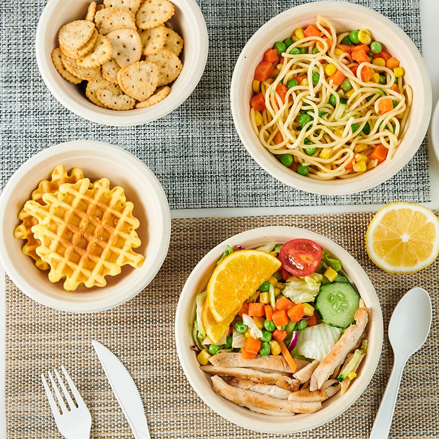 Paper Bowls, 12oz 125 Pack 100% Biodegradable Heavy Duty Disposable Bowls, Compostable Eco-Friendly Natural Sugarcane Bowl for Hot and Cold Food