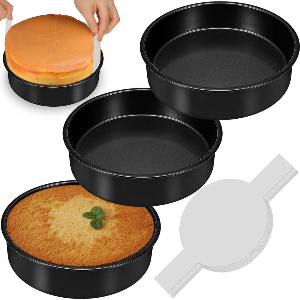 AWTBDP 8 Inch Cake Pan Set of 3, Nonstick Baking Pans Set with 100PCS Pre-Cut Parchment Paper for Layer Cakes, Durable Round Cake Pans Sets for Baking for Birthday Christmas, Dishwasher Safe