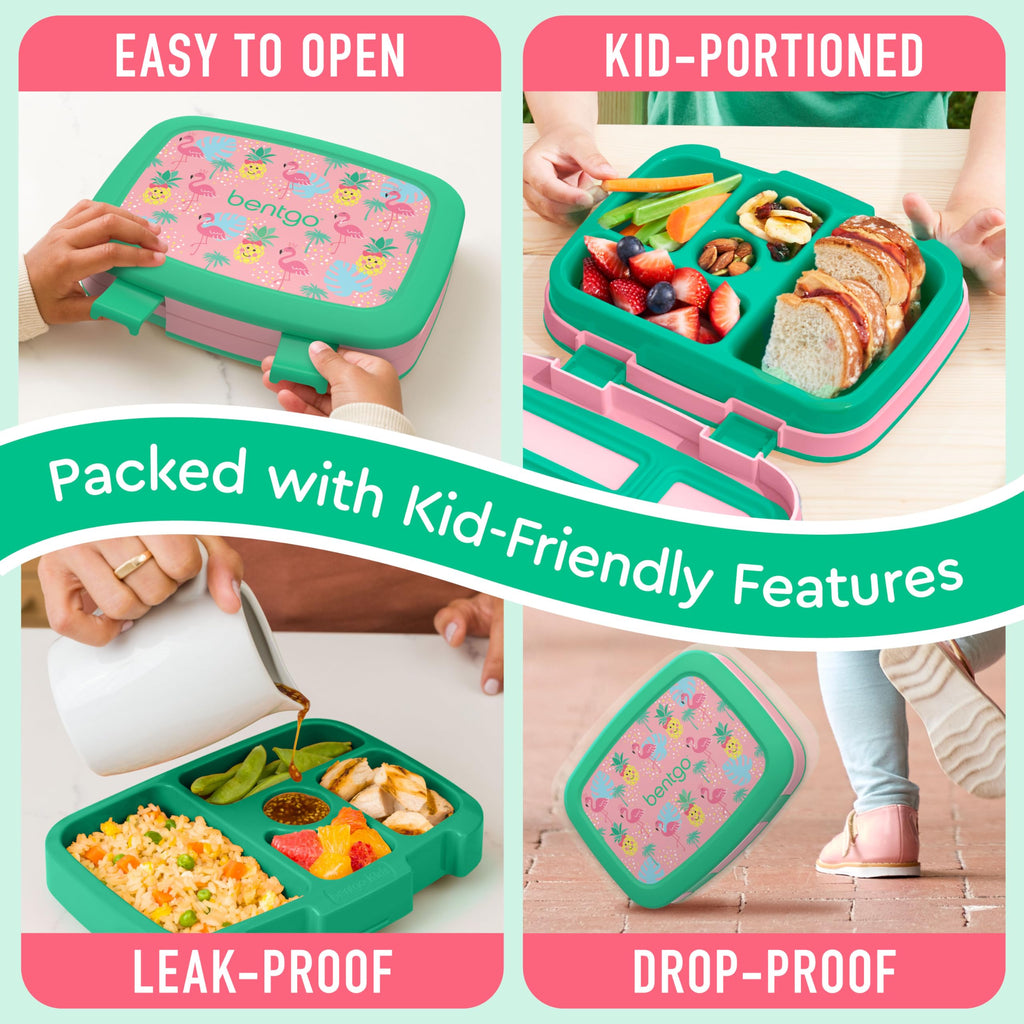 Bentgo Kids Prints Leak-Proof, 5-Compartment Bento-Style Kids Lunch Box - Ideal Portion Sizes for Ages 3 to 7 - BPA-Free, Dishwasher Safe, Food-Safe Materials (Tropical)