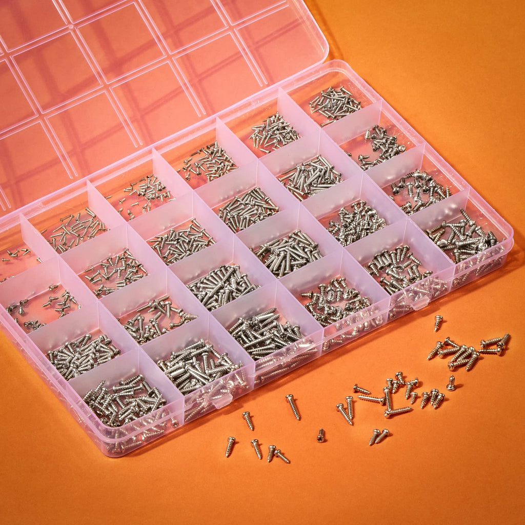 Zmbroll 1440Pcs Mini Self Tapping Screws - Phillip Pan Head Micro Electronic M1 M1.2 M1.4 M1.7 M2 M2.3 Silver 24 Size Assortment Kit