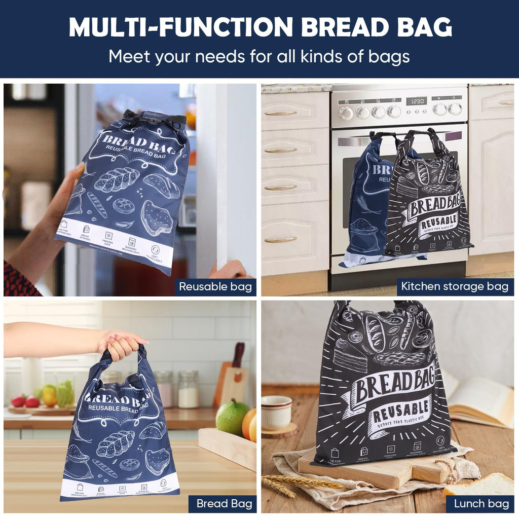 Bread Bags, 2 Packs Bread Bags for Homemade Bread, Reusable Sourdough Storage Bag With Zipper, Large Freezer Container to Keep Bread Fresh (Black, L)