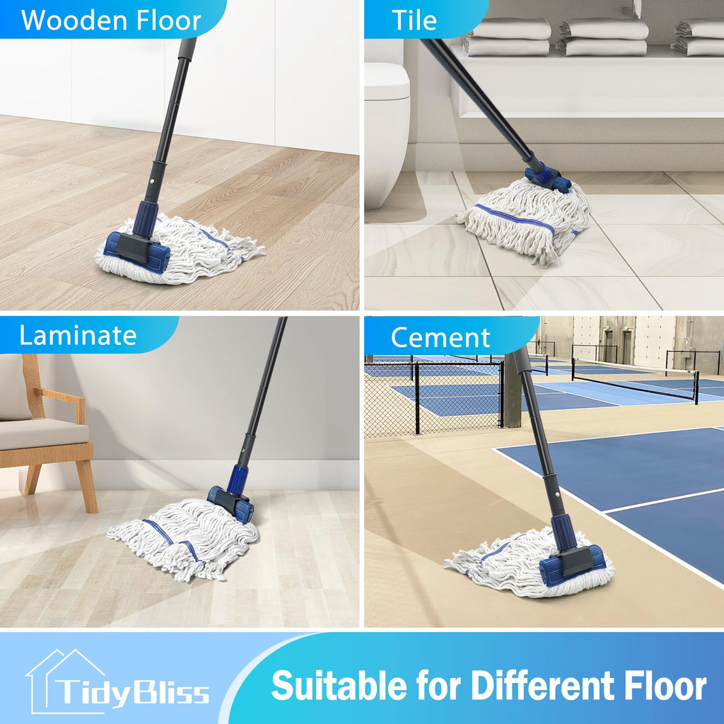 TidyBliss Commercial Mop Heavy Duty, 57.5 inches Long Handle Large Looped-End Industrial String Mop Professional Dry Wet Cotton for Cleaning Concrete Tile Hardwood Floor Shop Office Garage