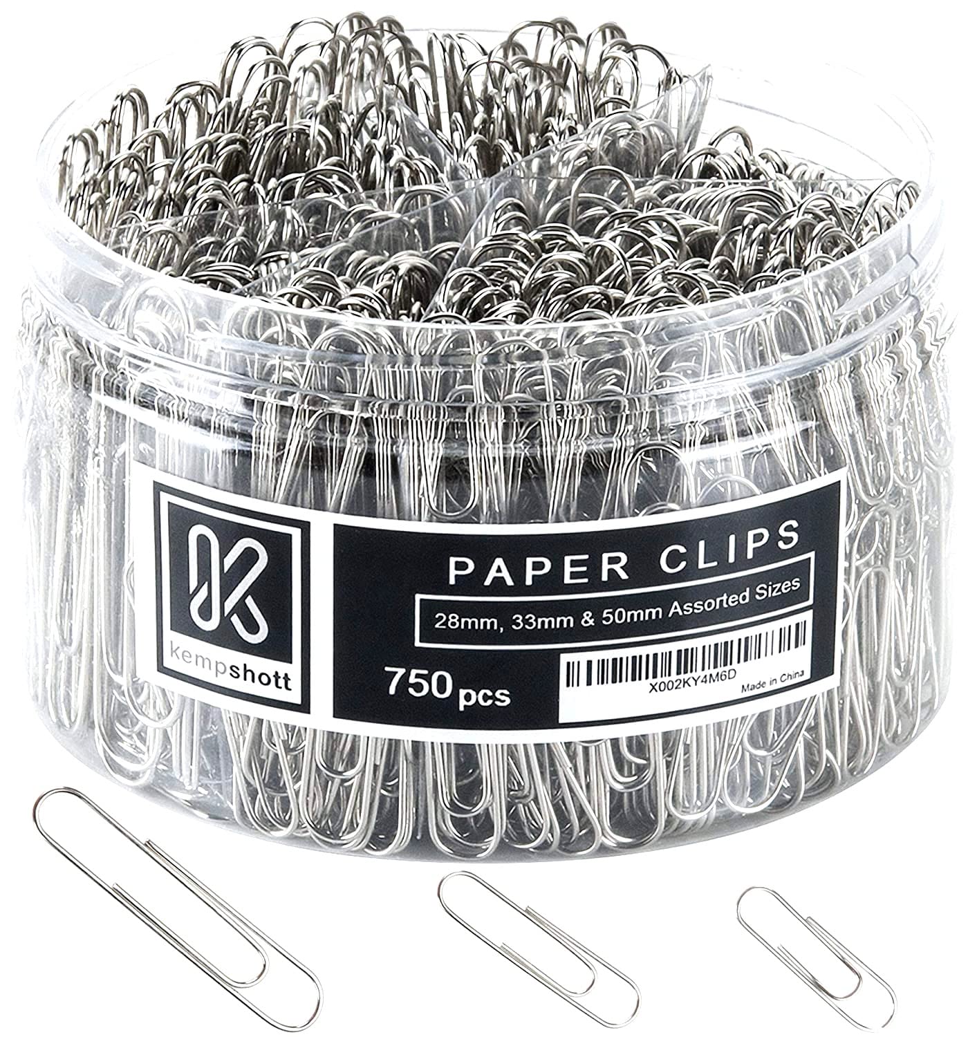 Kempshott 750 Paper Clips - Assorted Sizes Small, Medium and Large Paper Clips for Paperwork Ideal for Home, School and Office Use (28mm,33mm, 50mm)