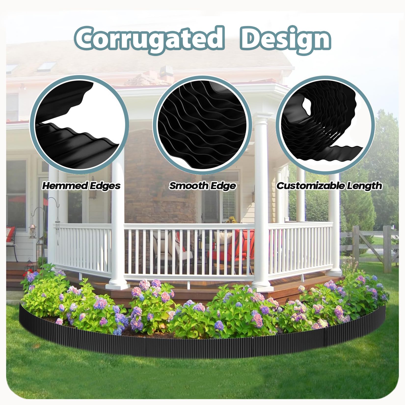 Ouditon Used for DIY Metal Ripple Landscape Edging, Sturdy and Durable Garden Edging Border, Lawn and Tree Surround Fence Design (Black, 6"×20 Ft)