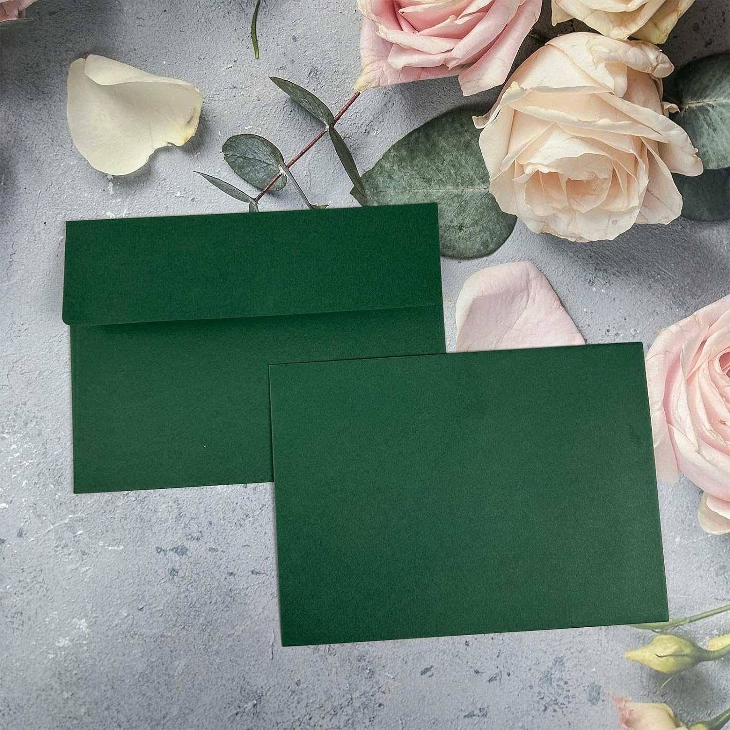 BEANPRECOY 100 Pcs A7 Envelopes, Self-Adhesive Envelopes, 5x7 Envelopes, Printable Invitation Envelopes for Weddings Invitations, Party Invitations, Photos, Postcards, Greeting Cards (Dark Green)