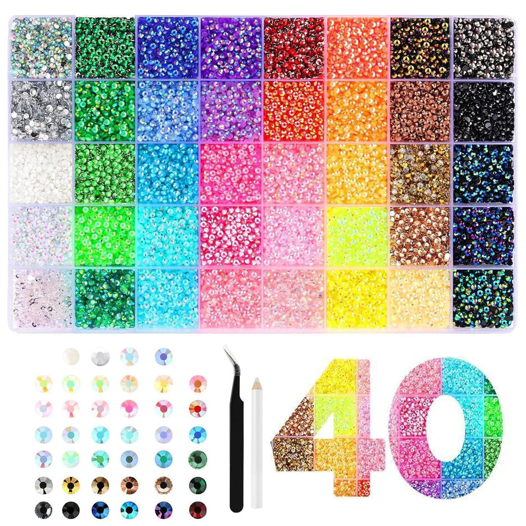 40 Colors Rhinestones Bedazzling Kit, 32000 Pcs 3mm/4mm/5mm Flatback Gems With Tools, Bling DIY Craft Supplies for Clothing Shoes Nails Book Diamond Art