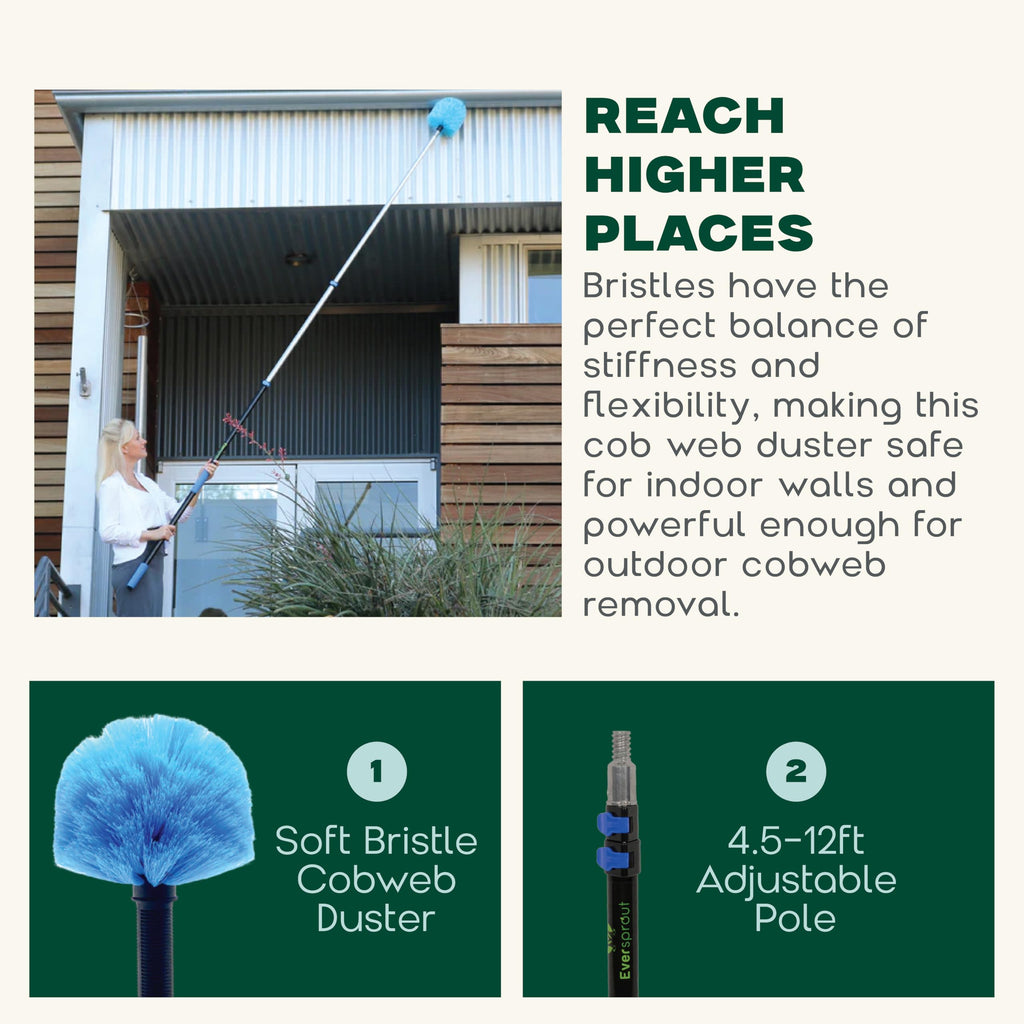 EVERSPROUT Twist-On Cobweb Duster | Hand-Packaged to Protect Bristles | Indoor & Outdoor use Brush Attachment | Fits Standard Threaded Poles | (Pole not Included) (Soft Bristles)