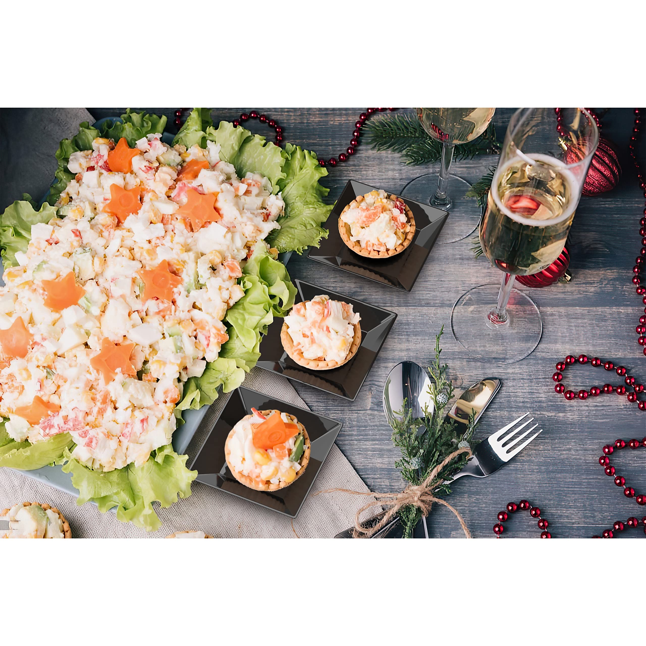 Exquisite Plastic Mini Square Appetizer Plates - 100 Ct Square plastic Dessert Plates - 2.95 Inch. x 2.95 Inch. (Black)