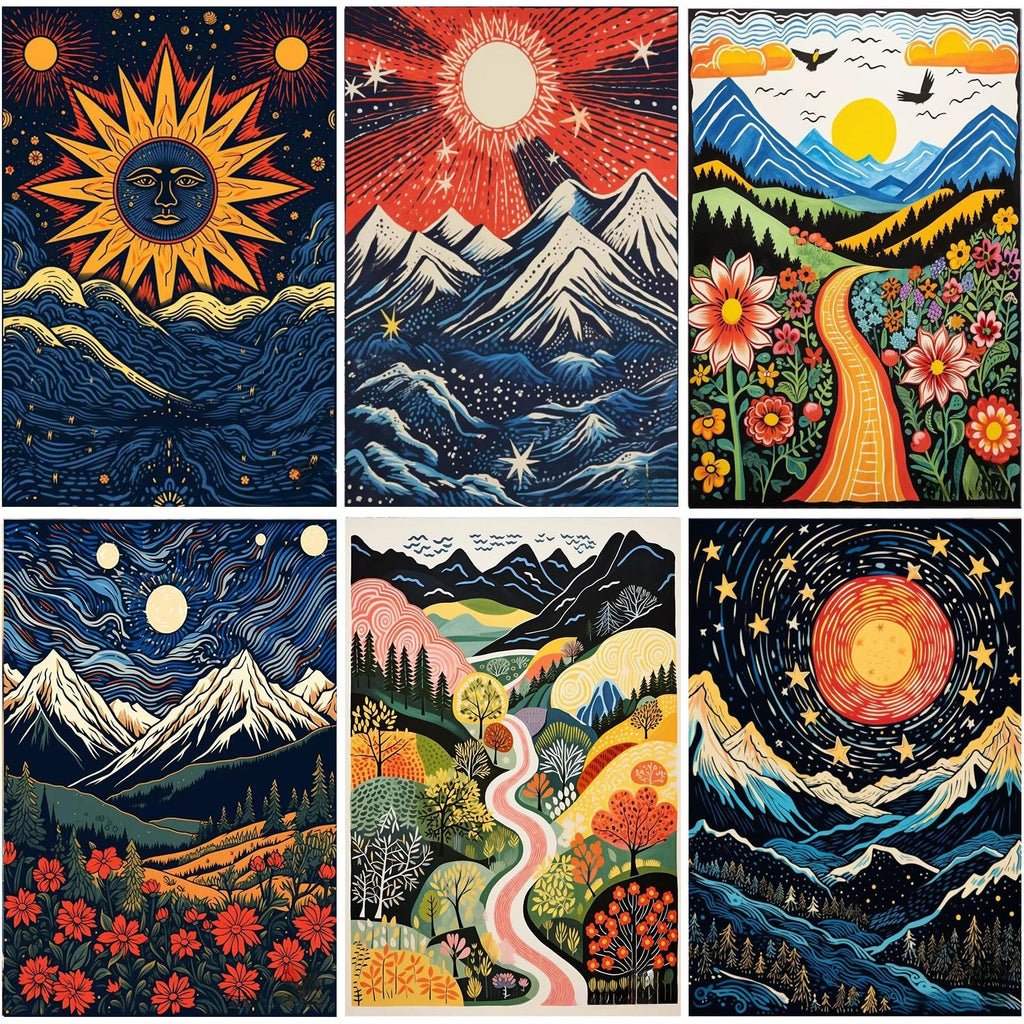 DOTSOPS 6 Pack Diamond Art Kits for Adults Diamond Painting Kits Gem Art Kits for Adults Women Beginner for Gift Home Wall Decor(Landscape Abstract 12x16 Inches)