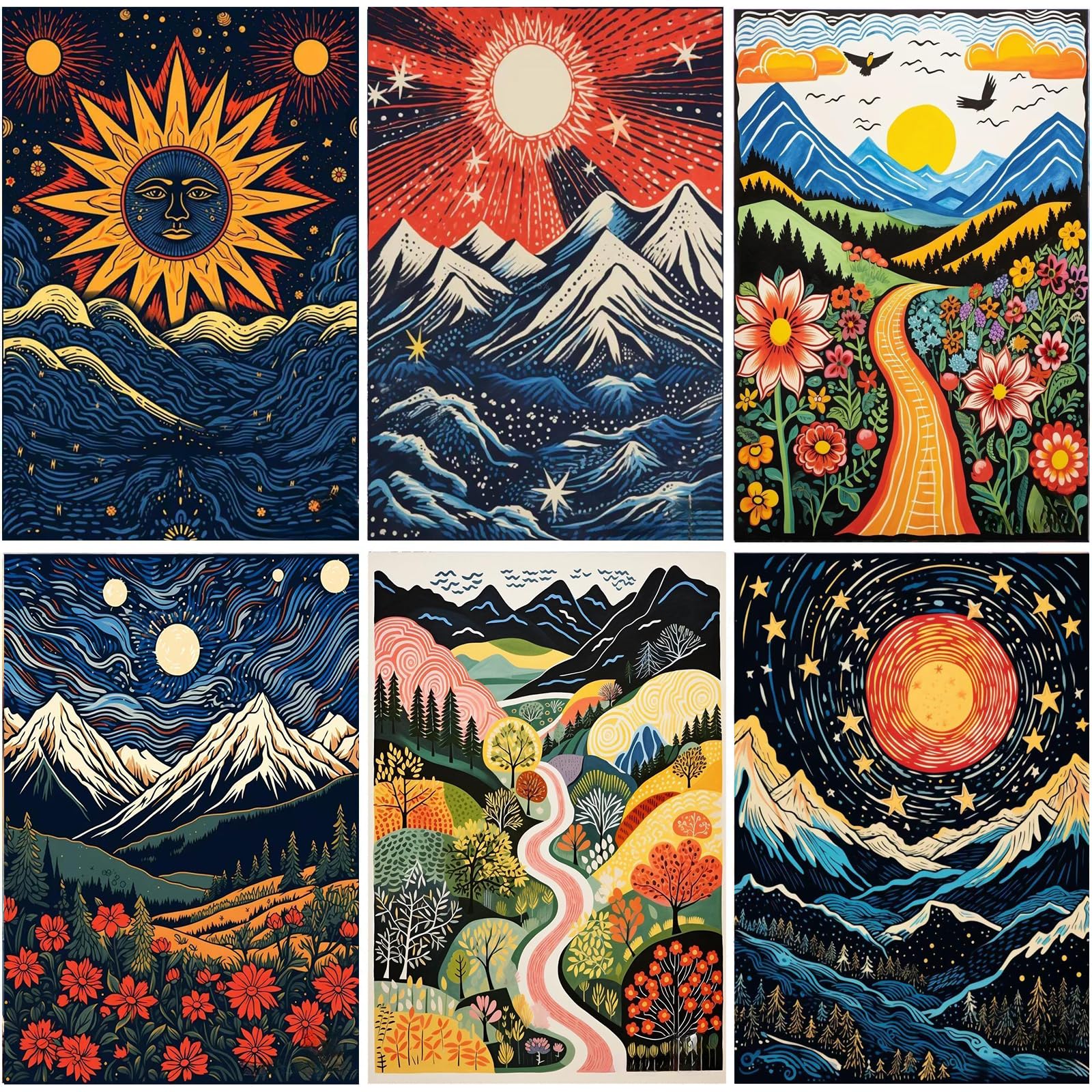 DOTSOPS 6 Pack Diamond Art Kits for Adults Diamond Painting Kits Gem Art Kits for Adults Women Beginner for Gift Home Wall Decor(Landscape Abstract 12x16 Inches)