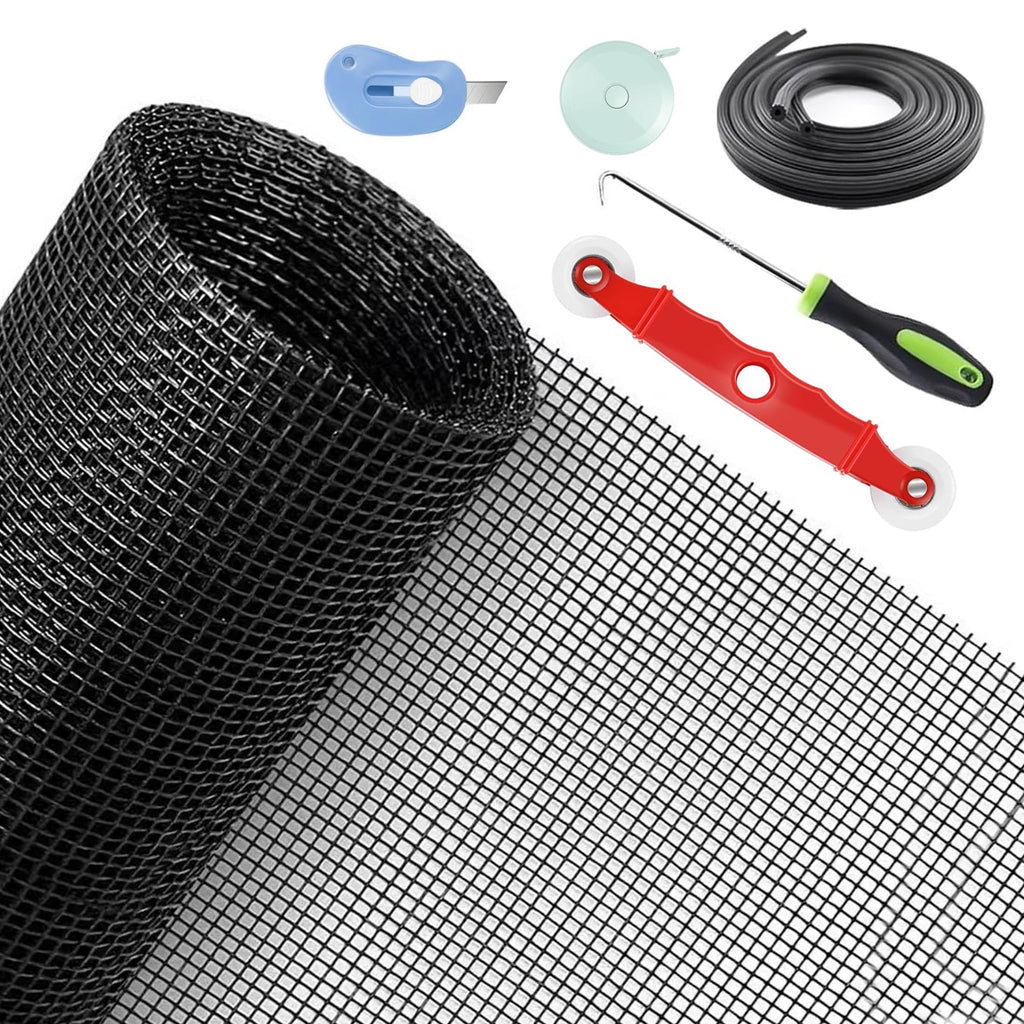 Tsxcnaa Window Screen Repair Kit, 39" x 78" (100 x 200 cm) Window Screen Mesh, Durable Fiberglass with Full Screen Repair Kit for Windows, Sliding Doors, Patio, and Porch Screens (Black)