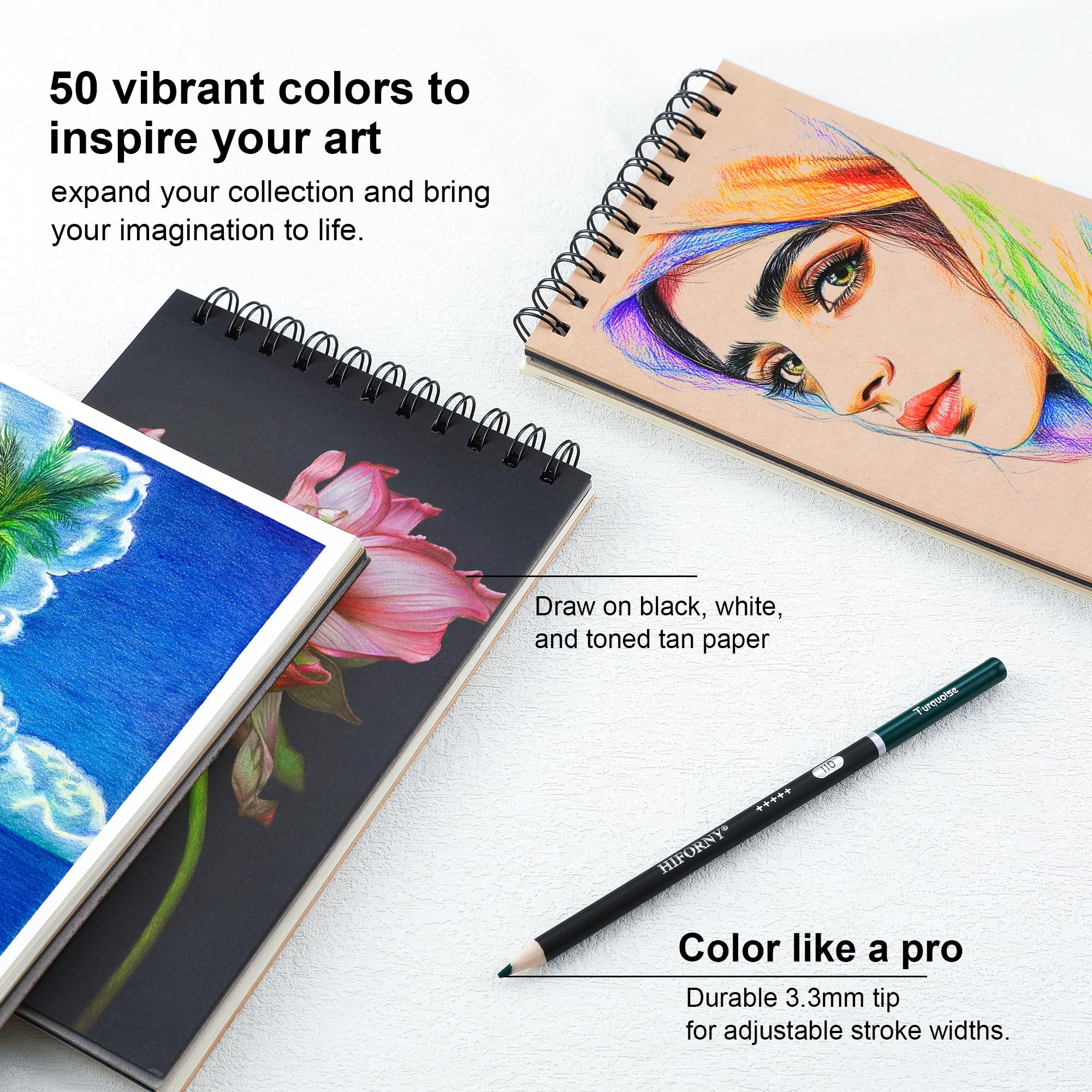 HIFORNY 55PCS Pencil Crayons for Adult Coloring – 50 Soft Core Colored Pencils with Sketchbook, Coloring Book, Blender, Sharpener & Color Chart – in Gift Box & Zipper Case