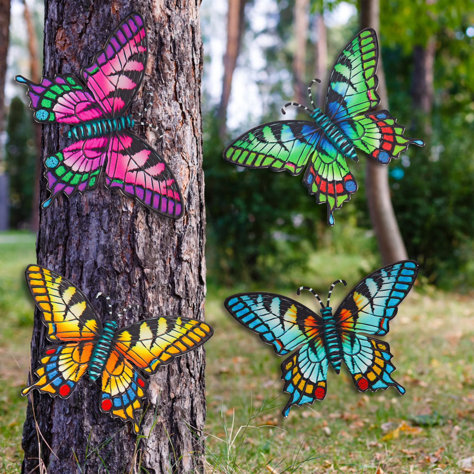 FUSOTO 4Pcs Metal Butterfly Wall Art, Large 3D Outdoor Decor Garden Decorations, Metal Butterfly Wall Decorations, Fence Decor Hanging Indoors and Outdoors for Home, Patio, Room