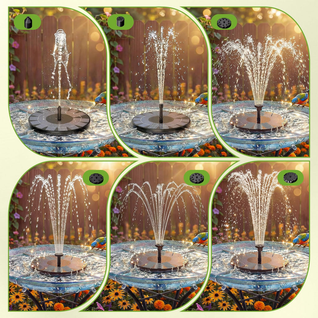 AISITIN Solar Fountain Upgrade, 2.5W 160mm Solar Bird Bath Fountains Pump Outdoor Water Pump Solar Floating Fountain with 6 Fountain Styles for Garden, Bird Bath, Pond, Fish Tank