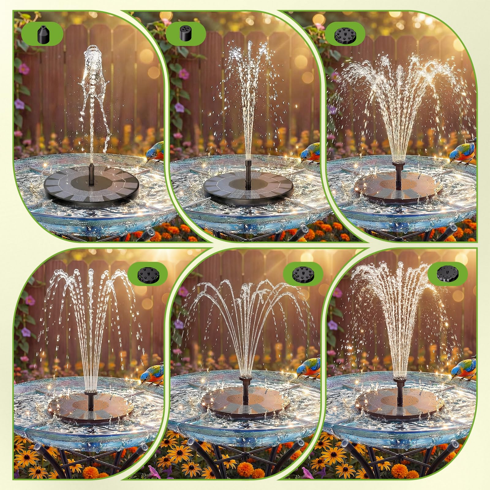 AISITIN Solar Fountain Upgrade, 2.5W 160mm Solar Bird Bath Fountains Pump Outdoor Water Pump Solar Floating Fountain with 6 Fountain Styles for Garden, Bird Bath, Pond, Fish Tank