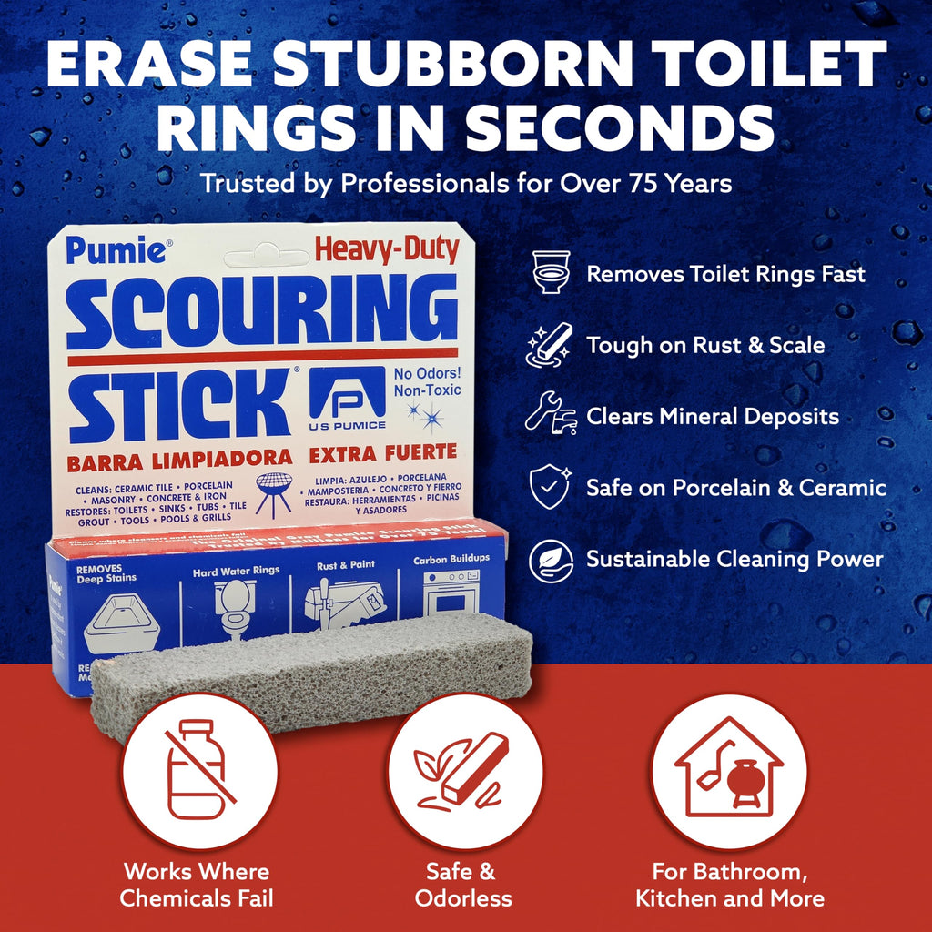 PUMIE Scouring Stick, Heavy Duty Extra Strong Pumice Cleaning Bar, Pumice Stone for Cleaning Tough Toilet Rings, Bathroom & Kitchen Stains - Scouring Stick on Toilet Bowls, Pool, Tiles (2 Pack)