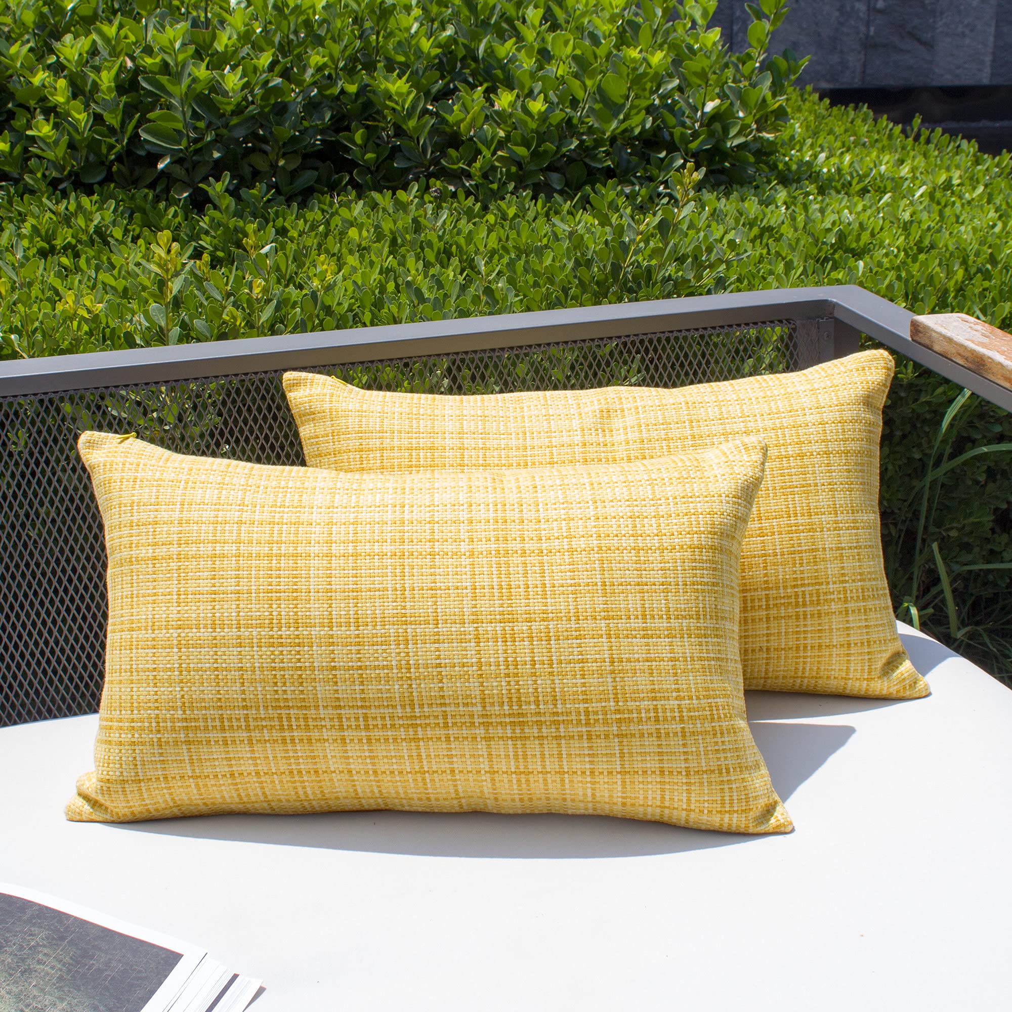 Kevin Textile Pack of 2 Decorative Outdoor Waterproof Throw Pillow Covers Lumbar Pillowcases Modern Cushion Cases for Patio Couch Bench 12 x 20 Inch Yellow