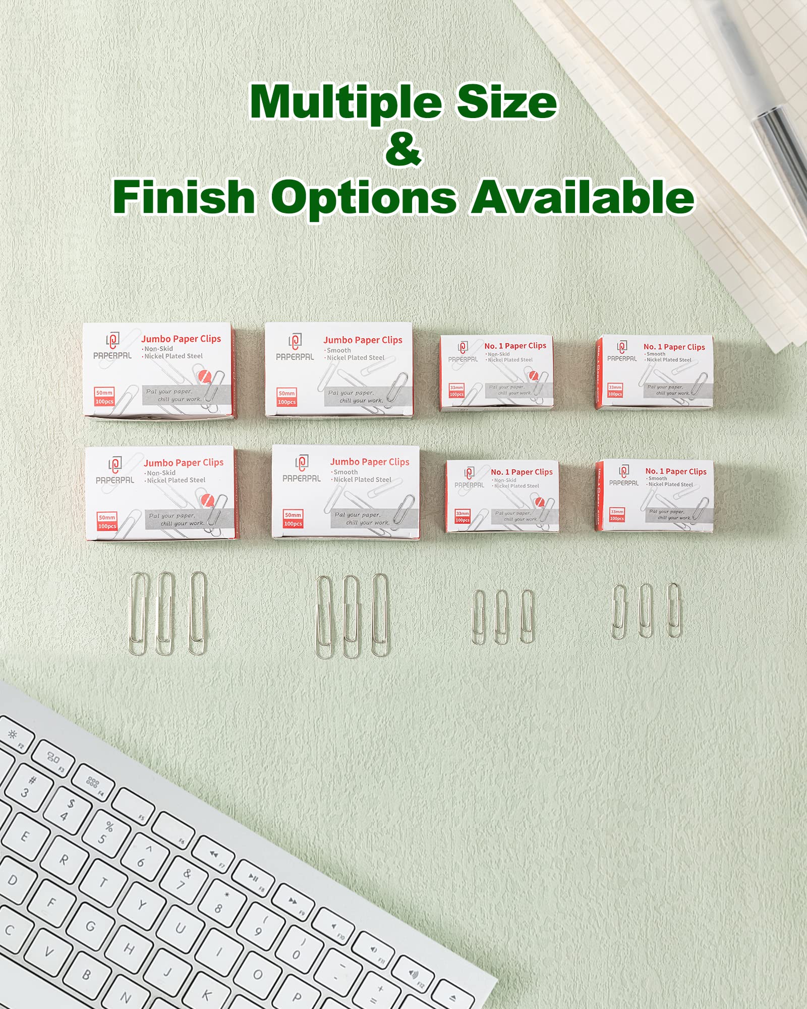 PAPERPAL #1 Smooth Paper Clips, 2000 Medium Paper Clips (20 Boxes of 100 Each), Bulk Paperclips for Office School & Personal Use, Daily DIY, 1-2/7” Silver Paper Clip Standard Size nh33-20