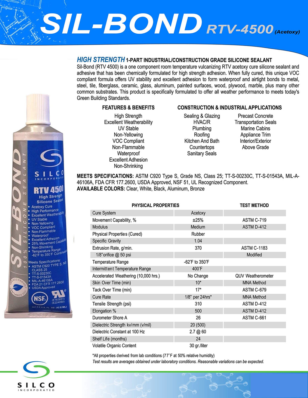 Sil-Bond Food Grade NSF FDA RTV Silicone Sealant Adhesive White 2.8oz