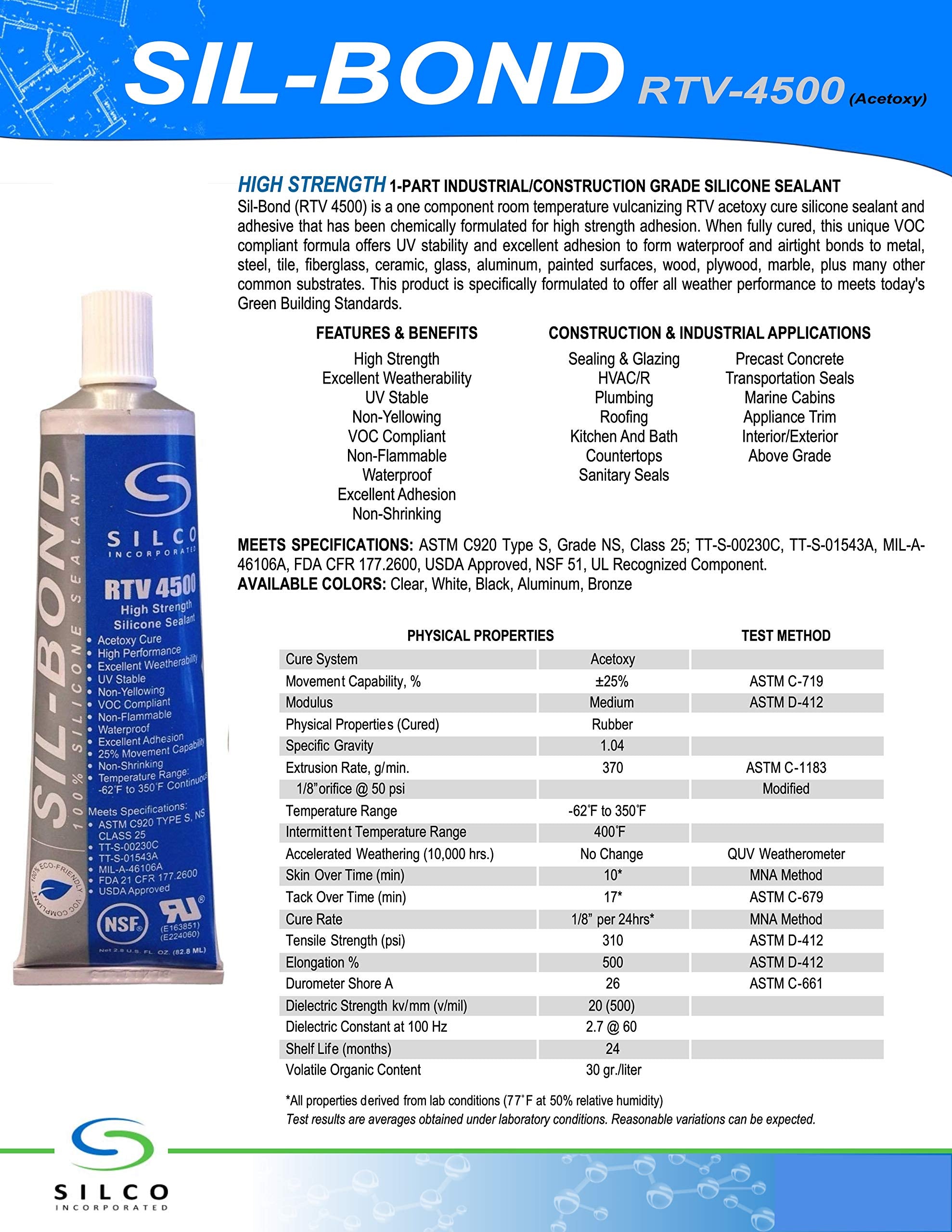 Sil-Bond Food Grade NSF FDA RTV Silicone Sealant Adhesive White 2.8oz